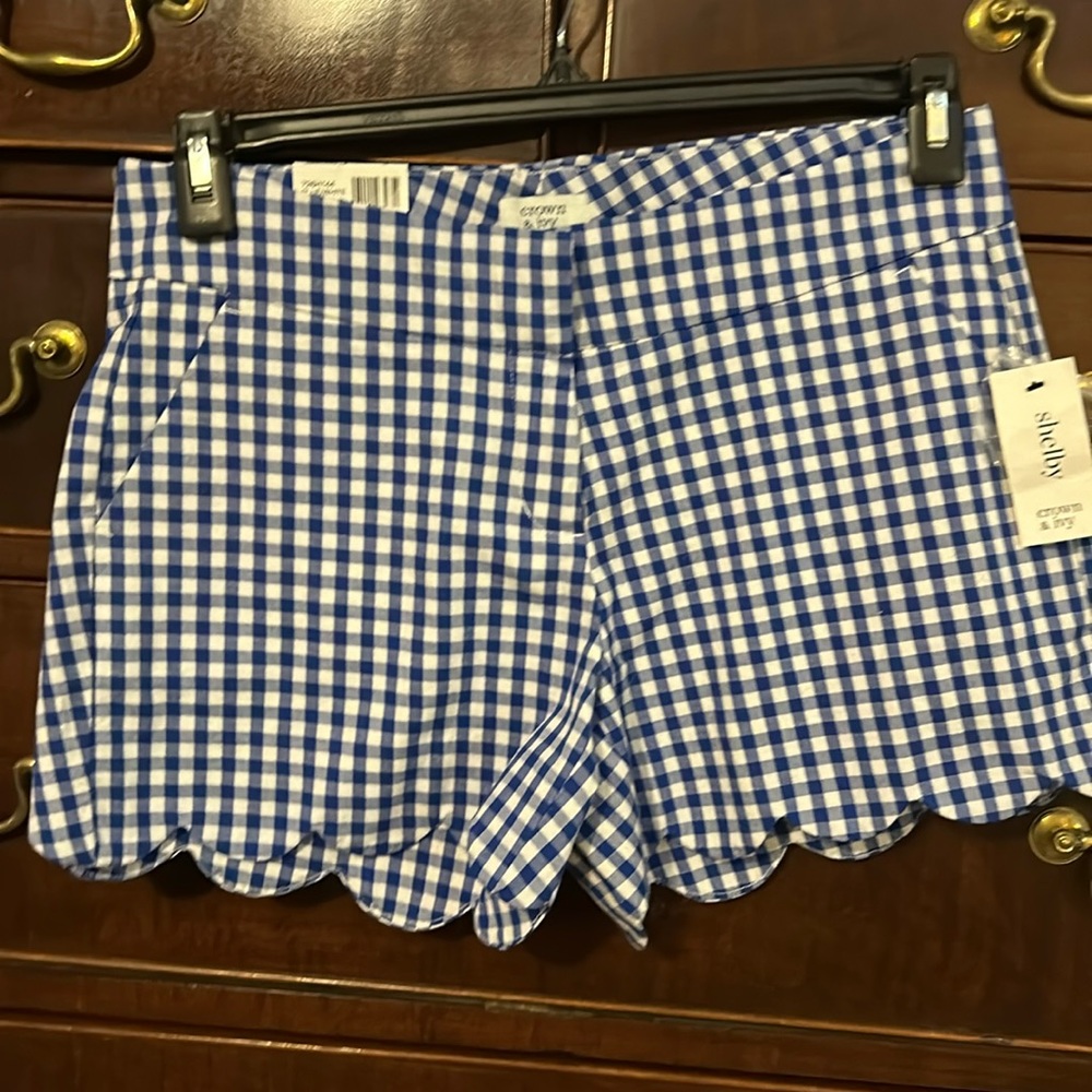 Blue and white plaid, Crown and Ivy “ Shelby” shorts. Size 2